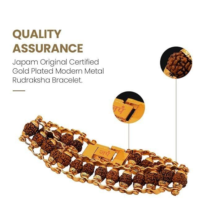 Genuine Paanch Mukhi Modern Rudraksha Bracelet With Gold Plating (Pack of 2)