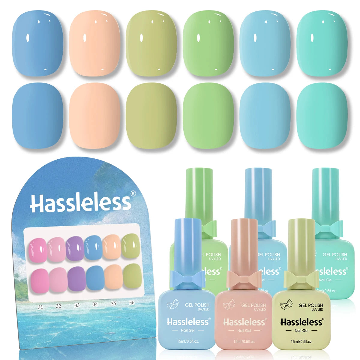 6-piece nail polish set, 15ml/bottle, suitable for all seasons, semi-permanent, easy to apply, DIY nail art designs, colorful na