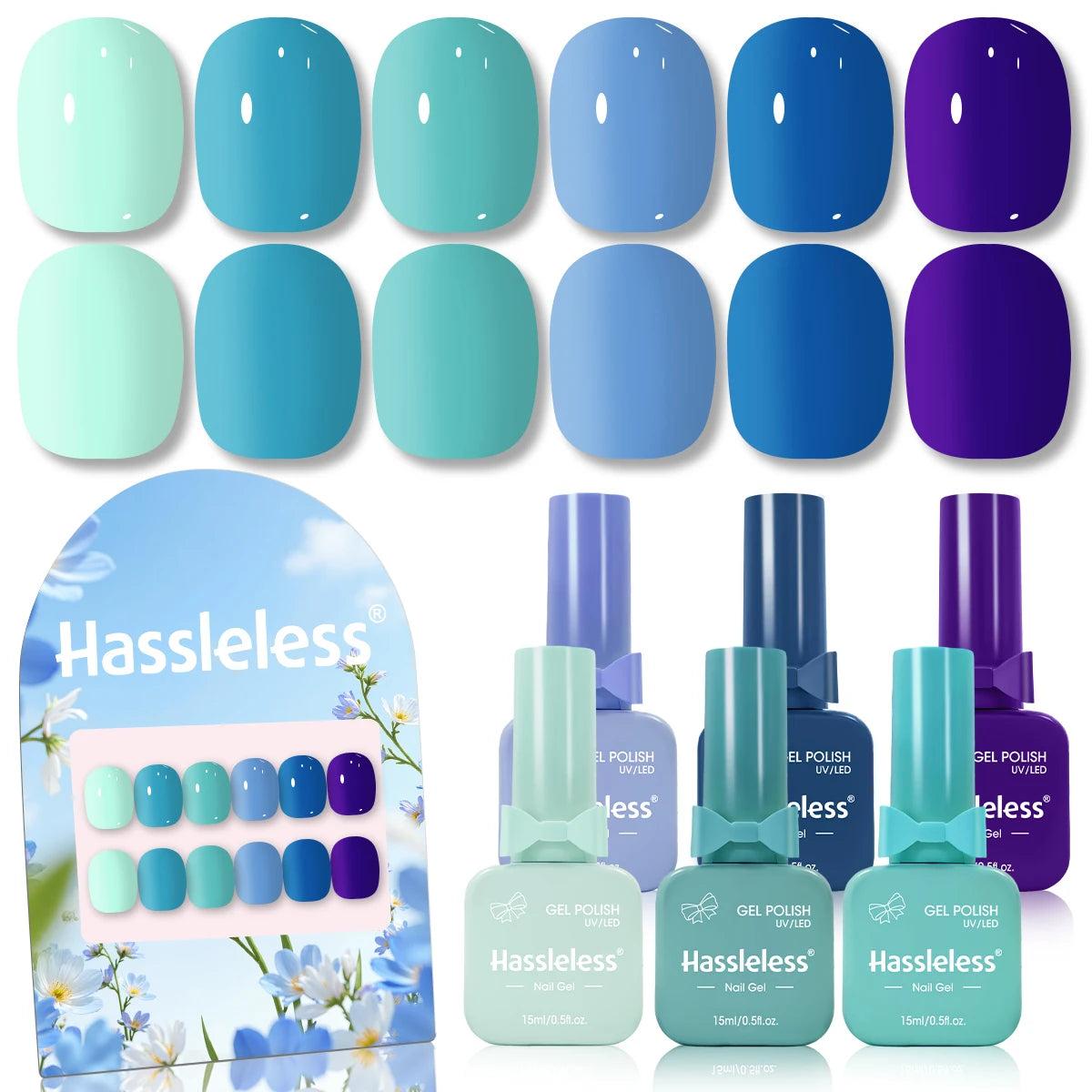 6-piece nail polish set, 15ml/bottle, suitable for all seasons, semi-permanent, easy to apply, DIY nail art designs, colorful na