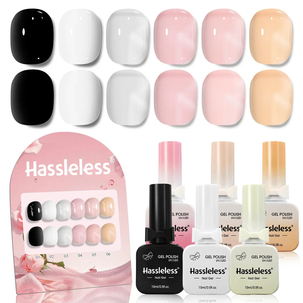 6-piece nail polish set, 15ml/bottle, suitable for all seasons, semi-permanent, easy to apply, DIY nail art designs, colorful na