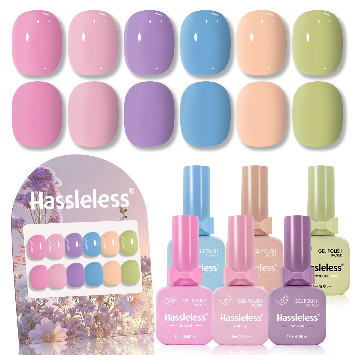 6-piece nail polish set, 15ml/bottle, suitable for all seasons, semi-permanent, easy to apply, DIY nail art designs, colorful na