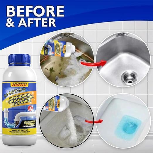 Sanitizo Drain Cleaner Powder Powerful Drain & Sink Cleaner Drainage Block Remover Toilet Cleaner Sink Cleaner Powder Unblocker Pipe Blockage Cleaner, Unclogs Xpert Heavy Duty Formula BUY 1 GET 3 FREE