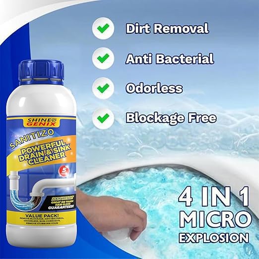 Sanitizo Drain Cleaner Powder Powerful Drain & Sink Cleaner Drainage Block Remover Toilet Cleaner Sink Cleaner Powder Unblocker Pipe Blockage Cleaner, Unclogs Xpert Heavy Duty Formula BUY 1 GET 3 FREE