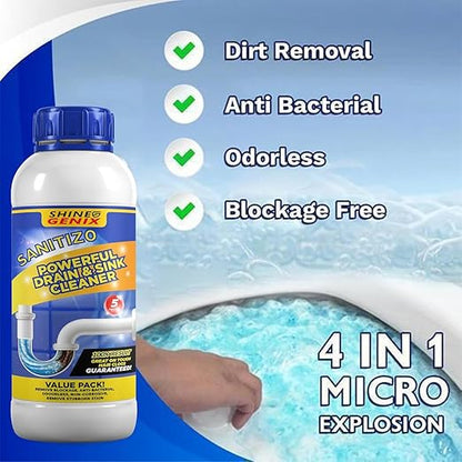 Sanitizo Drain Cleaner Powder Powerful Drain & Sink Cleaner Drainage Block Remover Toilet Cleaner Sink Cleaner Powder Unblocker Pipe Blockage Cleaner, Unclogs Xpert Heavy Duty Formula BUY 1 GET 3 FREE