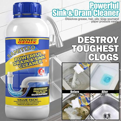 Sanitizo Drain Cleaner Powder Powerful Drain & Sink Cleaner Drainage Block Remover Toilet Cleaner Sink Cleaner Powder Unblocker Pipe Blockage Cleaner, Unclogs Xpert Heavy Duty Formula BUY 1 GET 3 FREE
