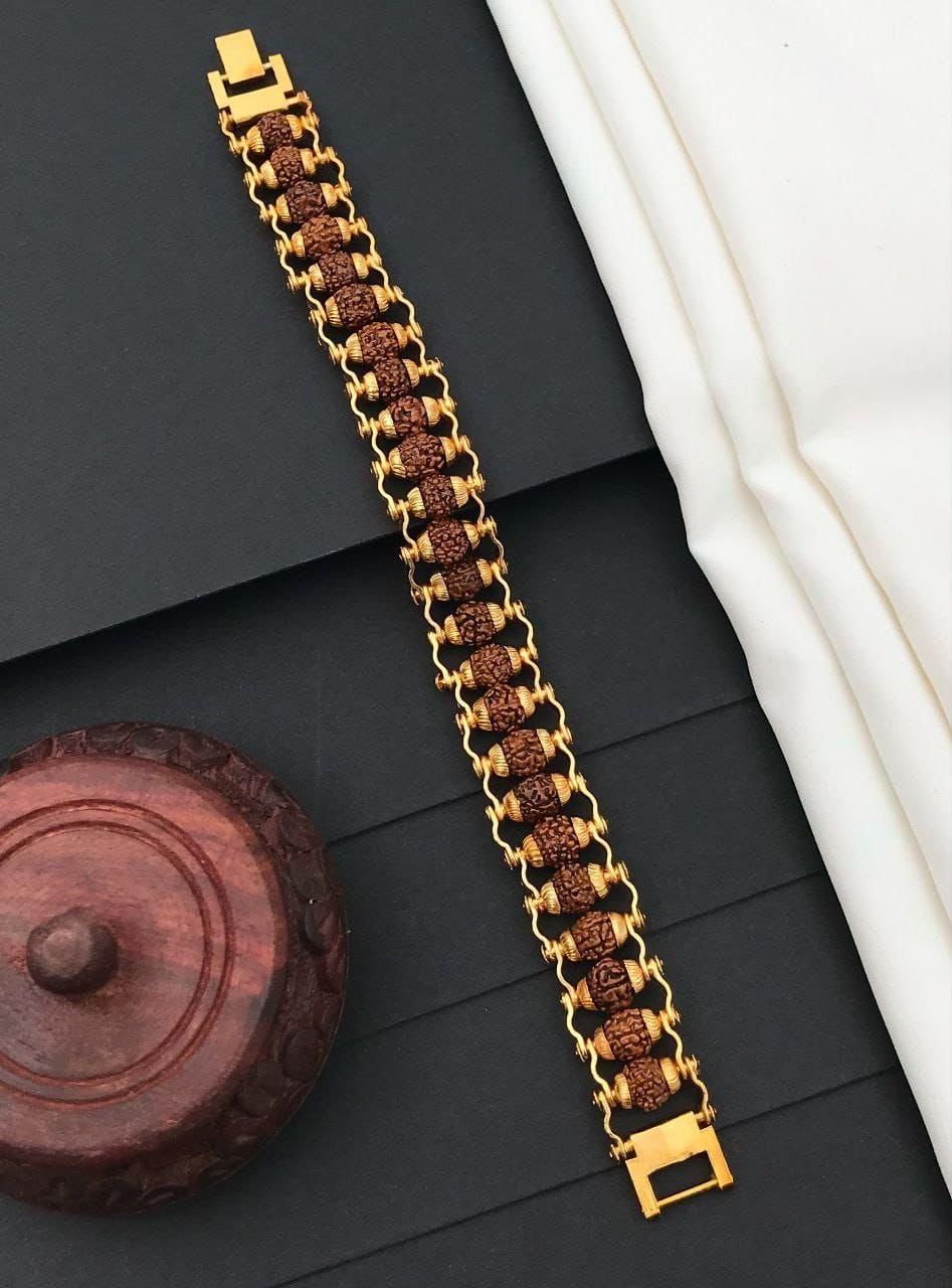 Genuine Paanch Mukhi Modern Rudraksha Bracelet With Gold Plating (Pack of 2)